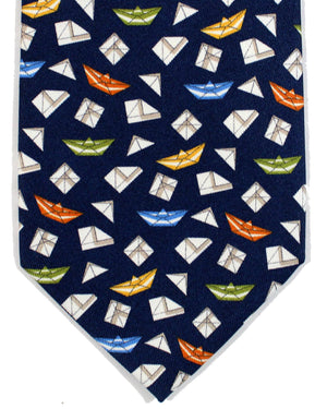 Salvatore Ferragamo Silk Tie Navy Origami Paper Boat 