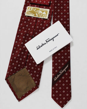 Salvatore Ferragamo Silk Tie Bordeaux Geometric Design SALE