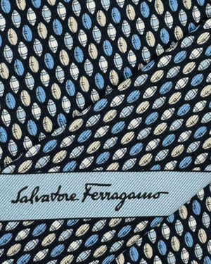 Salvatore Ferragamo Silk Tie Navy Blue Football Design