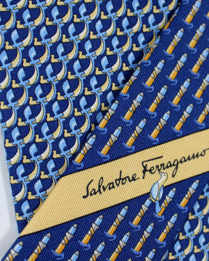 New Ferragamo Tie Navy Venezia Design