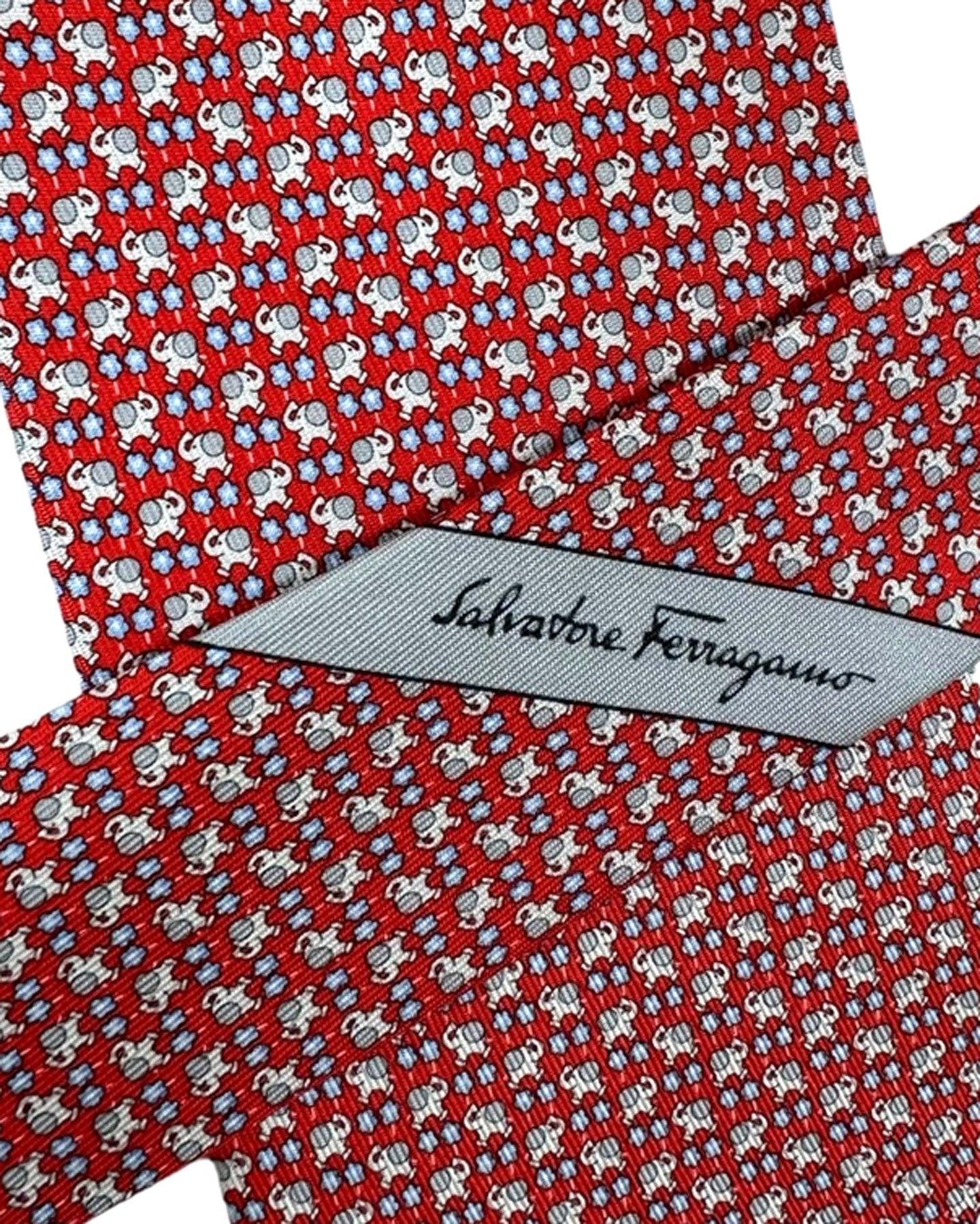 Salvatore Ferragamo Tie Red Novelty Elephant Design