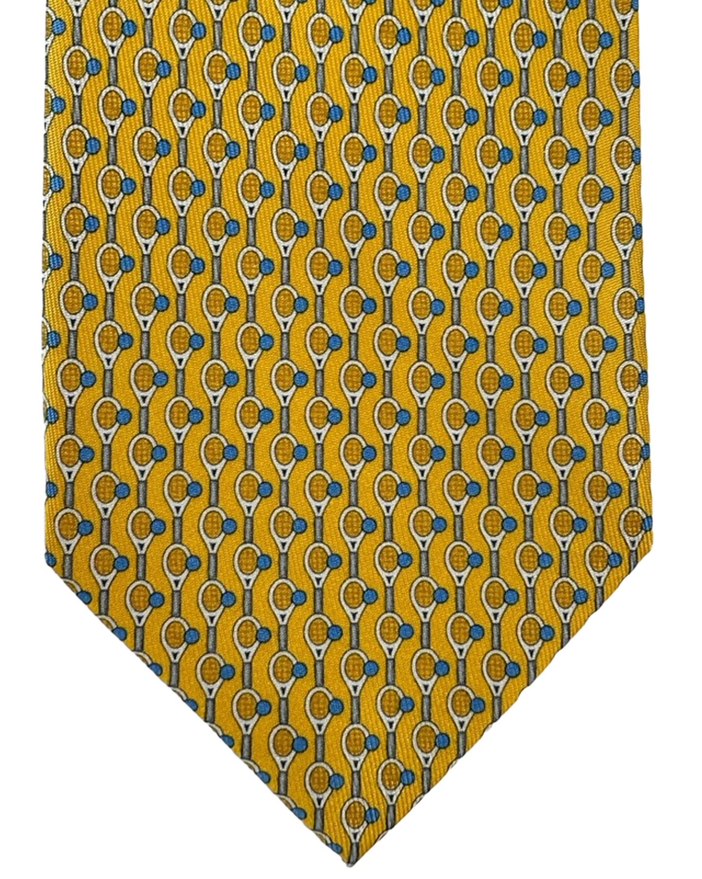 Salvatore Ferragamo Silk Tie mustard Tennis Racket Design