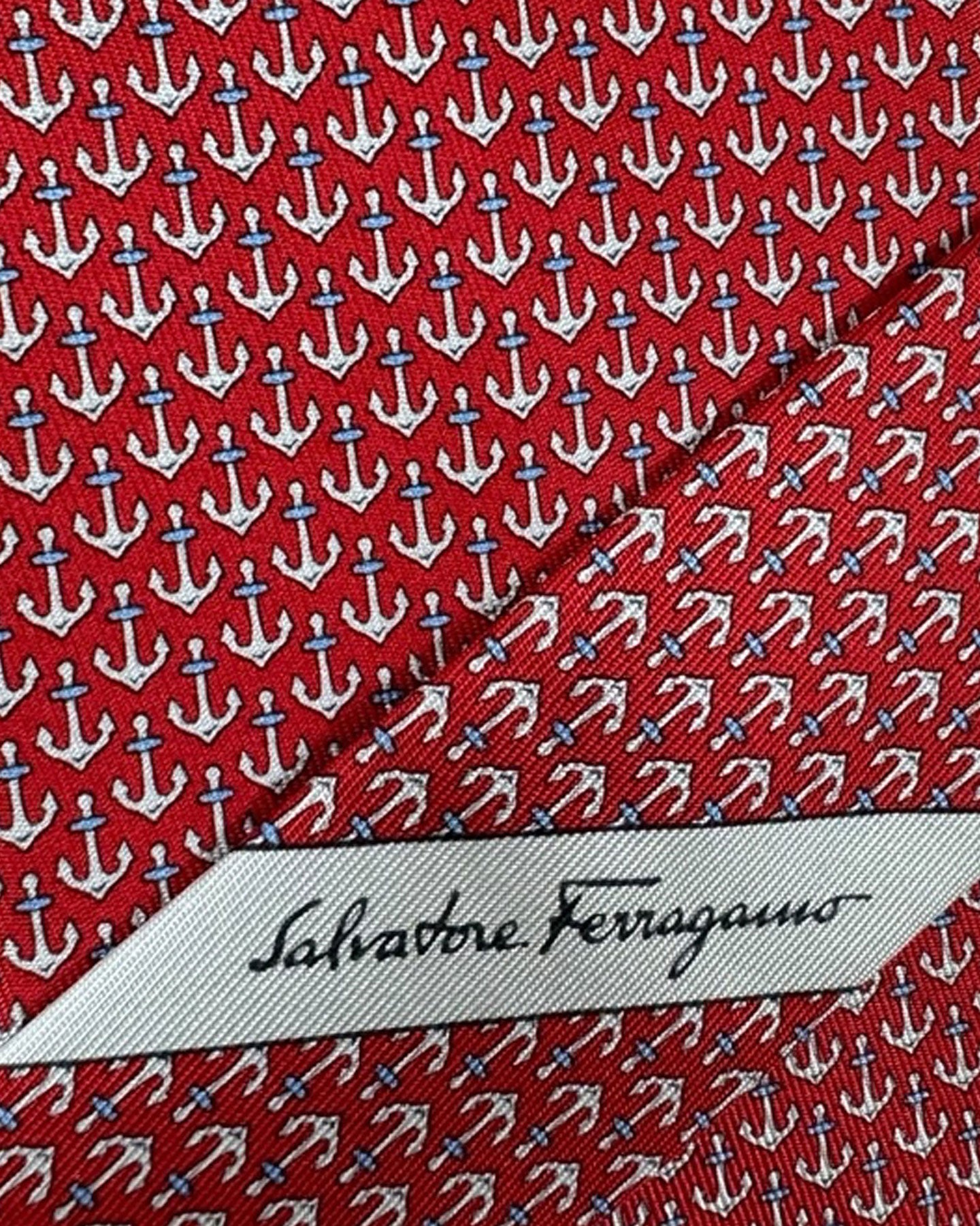 Salvatore Ferragamo Silk Tie Red Anchor Design
