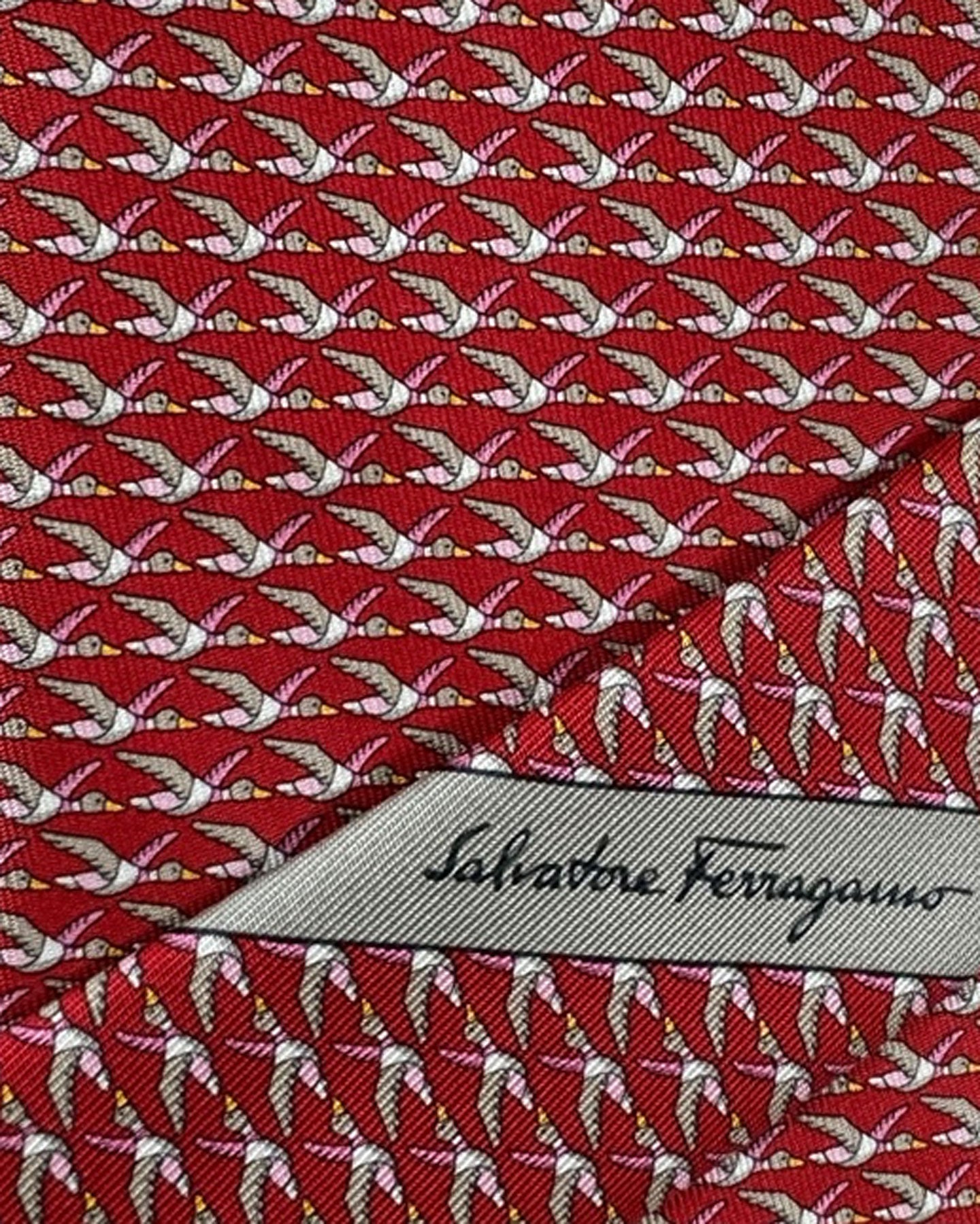Salvatore Ferragamo Silk Tie Maroon Duck Design