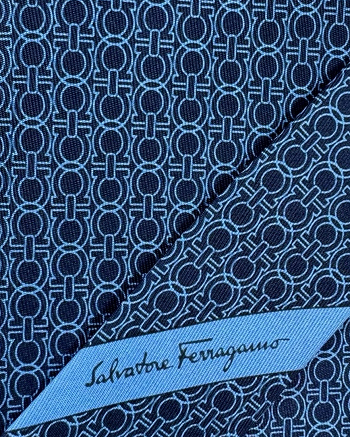 Salvatore Ferragamo Silk Tie Dark Blue Interlocking Gancini