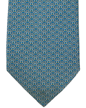 Salvatore Ferragamo Silk Tie Sky Blue Interlocking Gancini