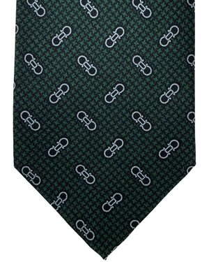 Salvatore Ferragamo Silk Tie Green Interlocking Gancini