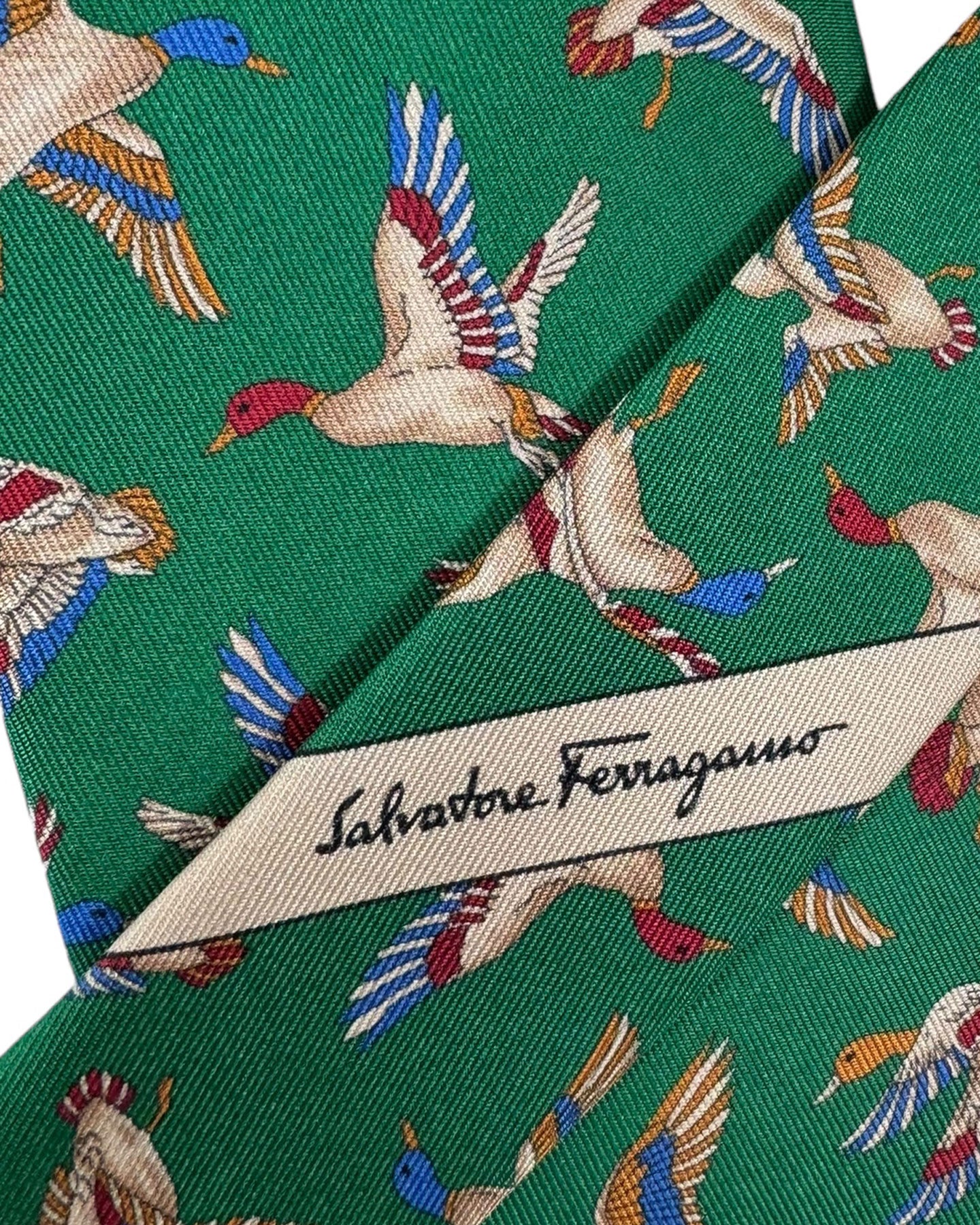 Salvatore Ferragamo Tie Green Duck Design