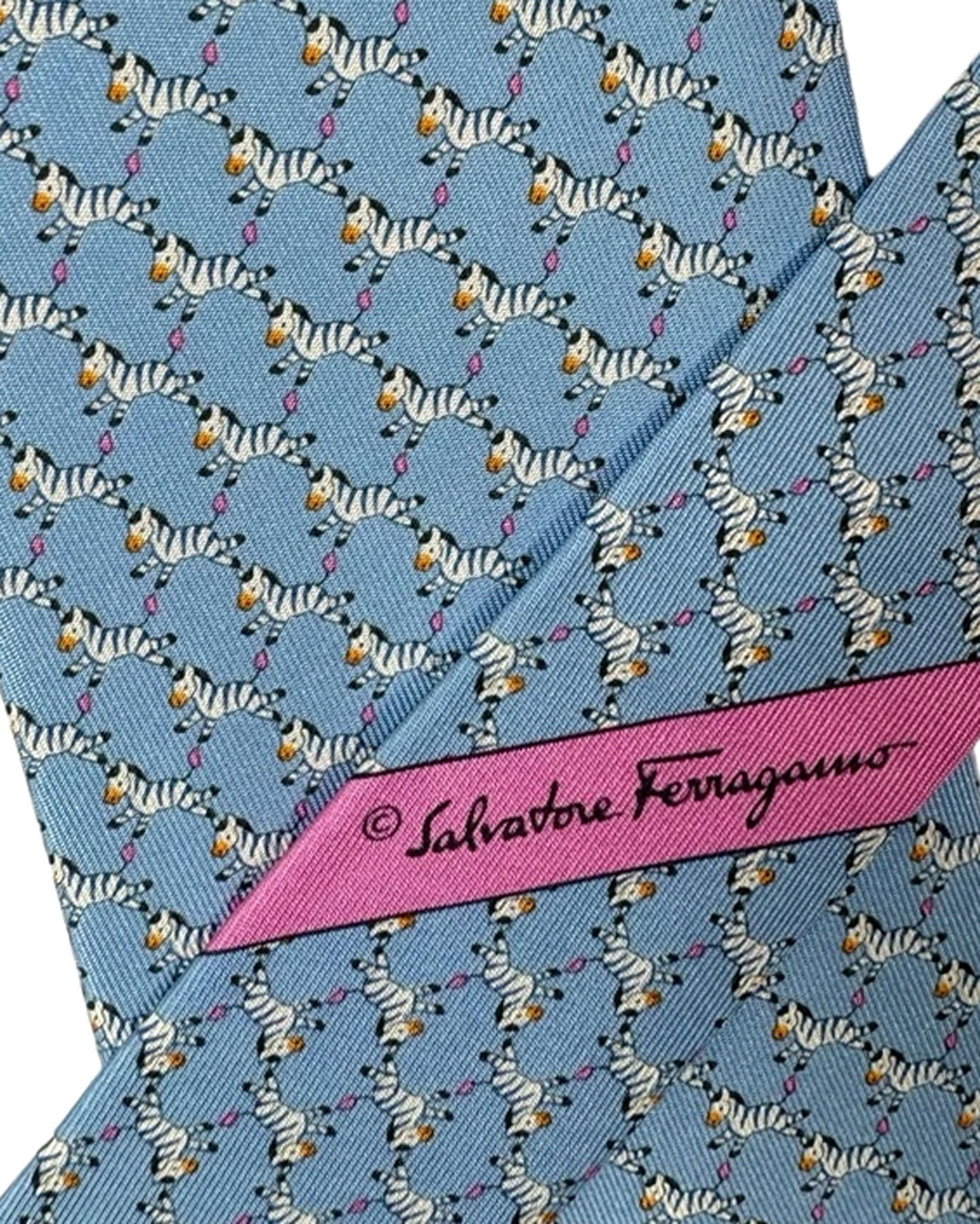 Salvatore Ferragamo Silk Tie Blue Zebra Design