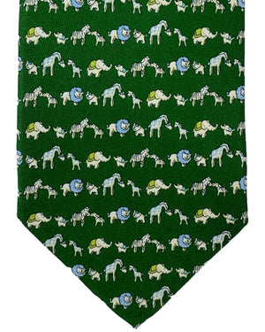 Salvatore Ferragamo Silk Tie Green Safari Design