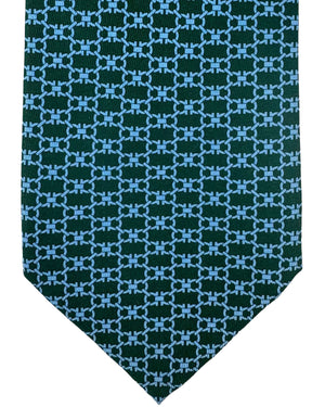 Salvatore Ferragamo Tie Green Blue Interlocking Gancini