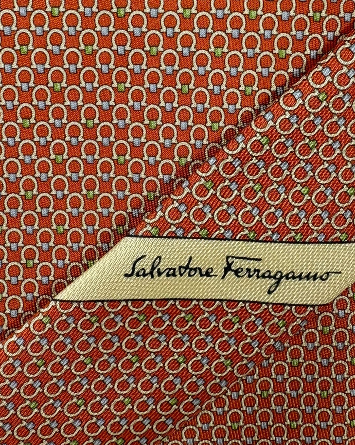 Salvatore Ferragamo Tie Orange Interlocking Gancini