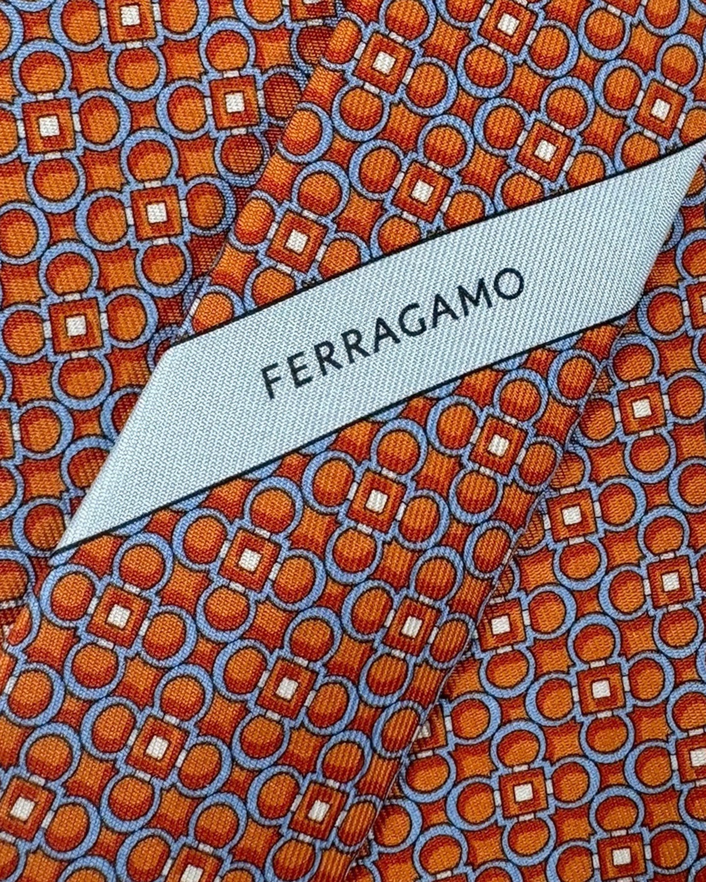 Salvatore Ferragamo Tie Orange Blue Gray Interlocking Gancini