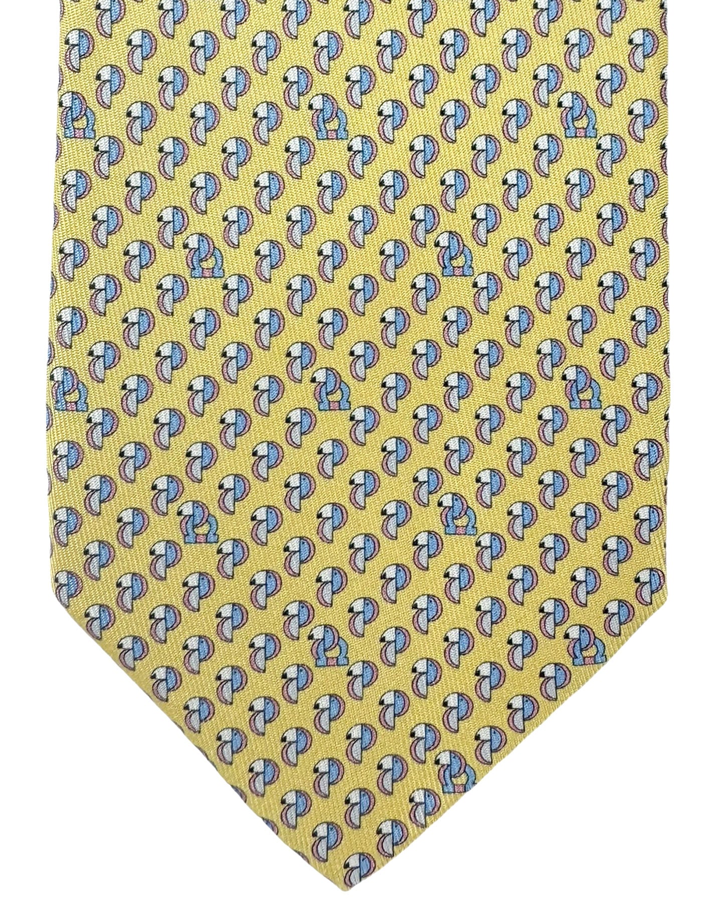 Salvatore Ferragamo Tie Yellow Blue Pink Gancini Tucan