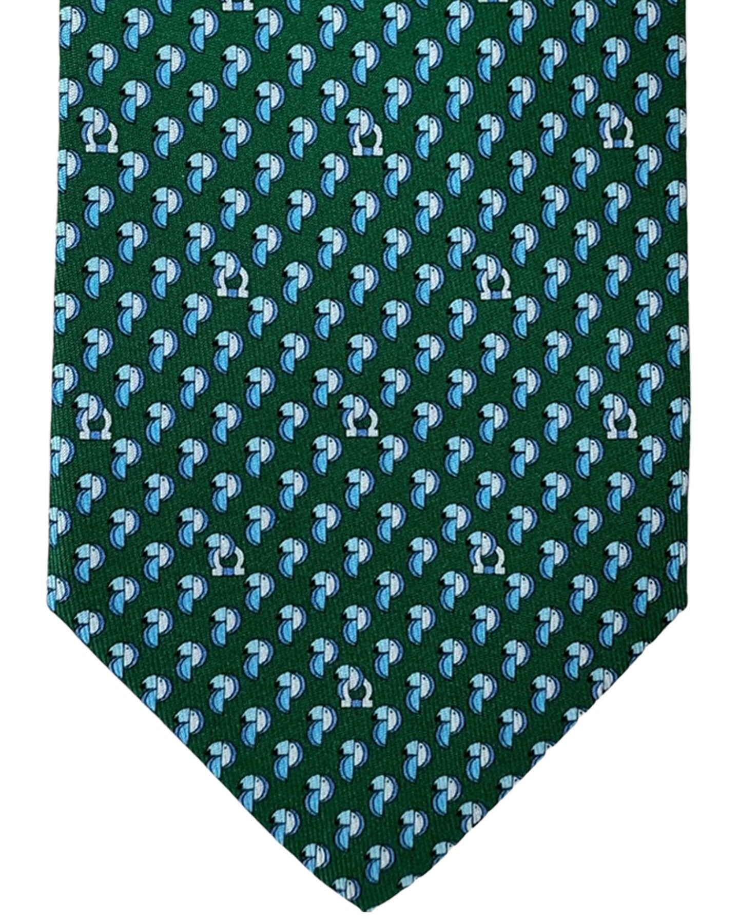 Salvatore Ferragamo Tie Green Light Blue Toucan & Gancini - New 2024 Collection