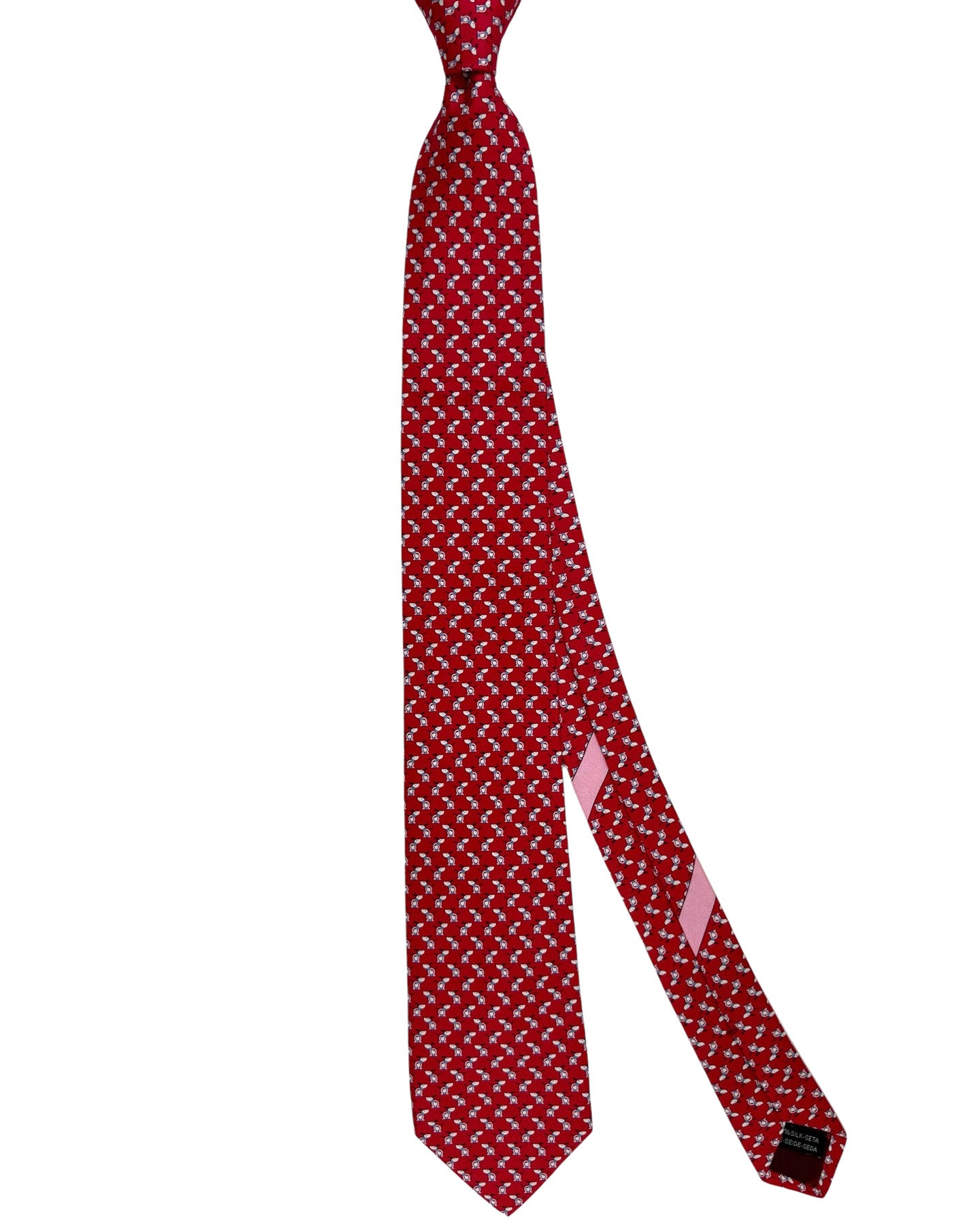 Salvatore Ferragamo tie in orange with white offers sheep design