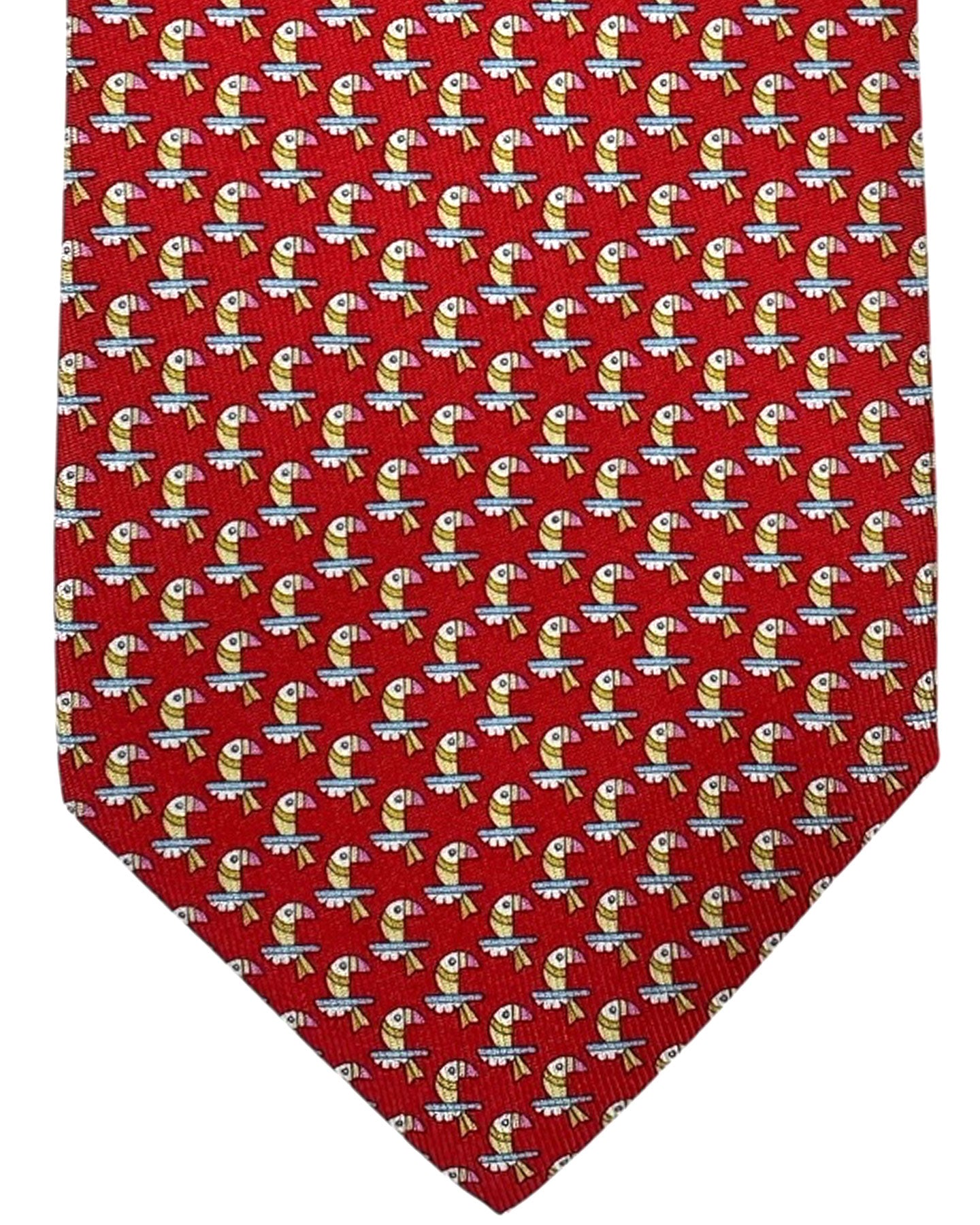 Salvatore Ferragamo Tie Red Toucan Design - Novelty Necktie