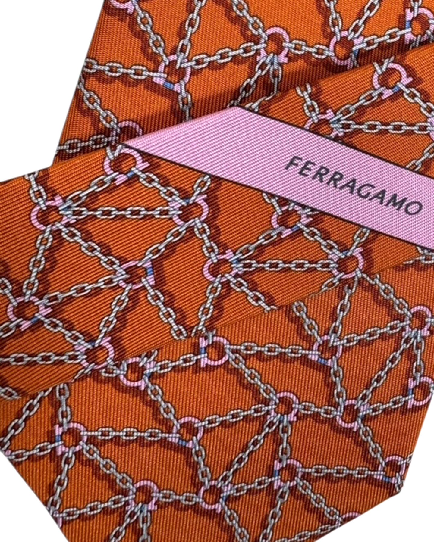 Salvatore Ferragamo Tie Orange Gancini Chain
