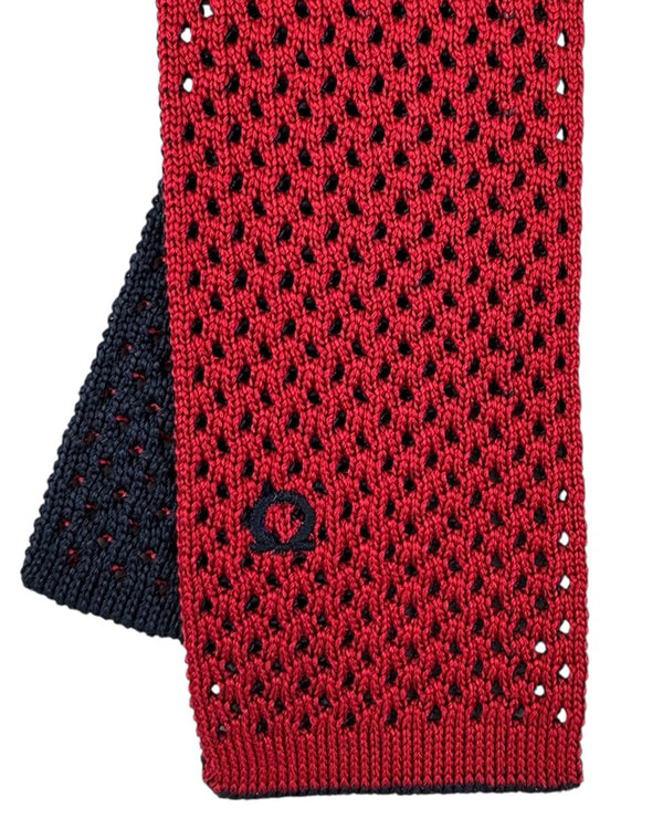 Salvatore Ferragamo Tie Navy Bordeaux Knitted Square End Tie - 2