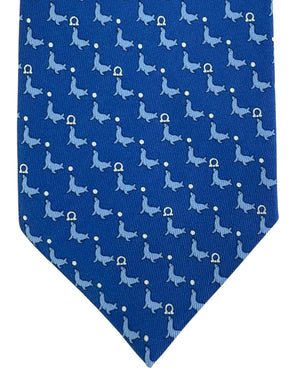 Salvatore Ferragamo Tie Navy Blue Dolphins & Gancini - Fall/ Winter 2025/ 26