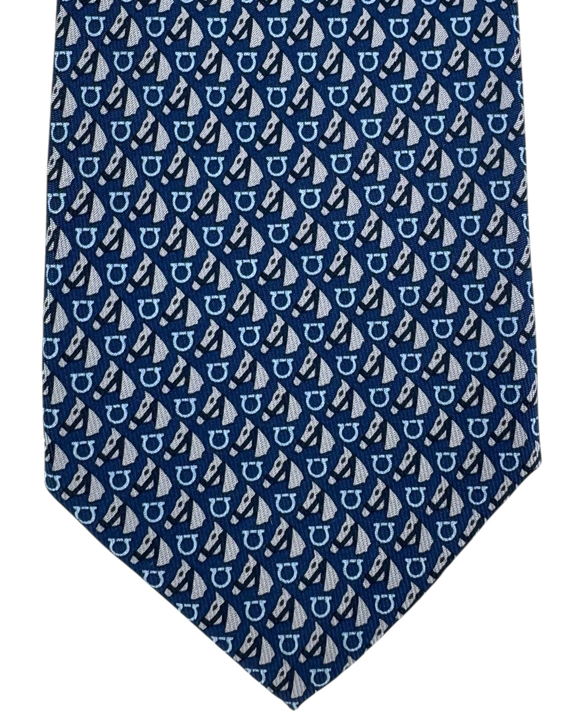 Salvatore Ferragamo Tie Navy Equestrian Horse Design NEW