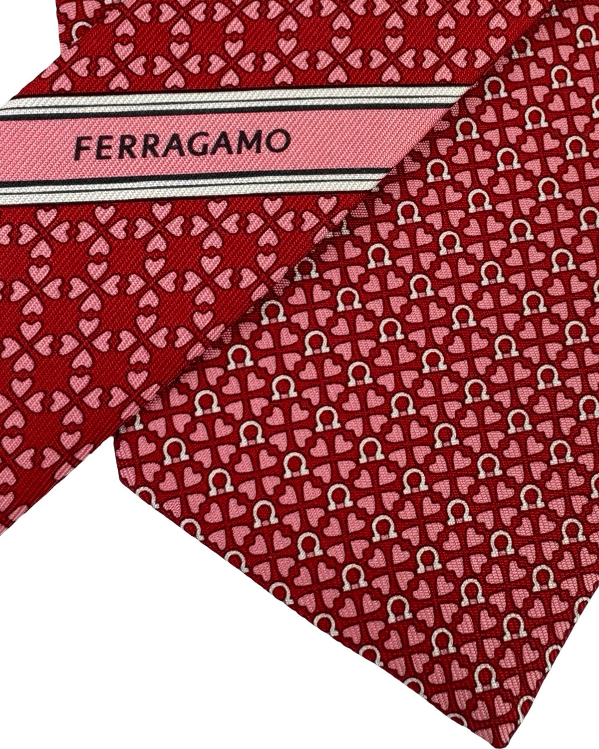 Salvatore Ferragamo Tie Red Gancini & Hearts