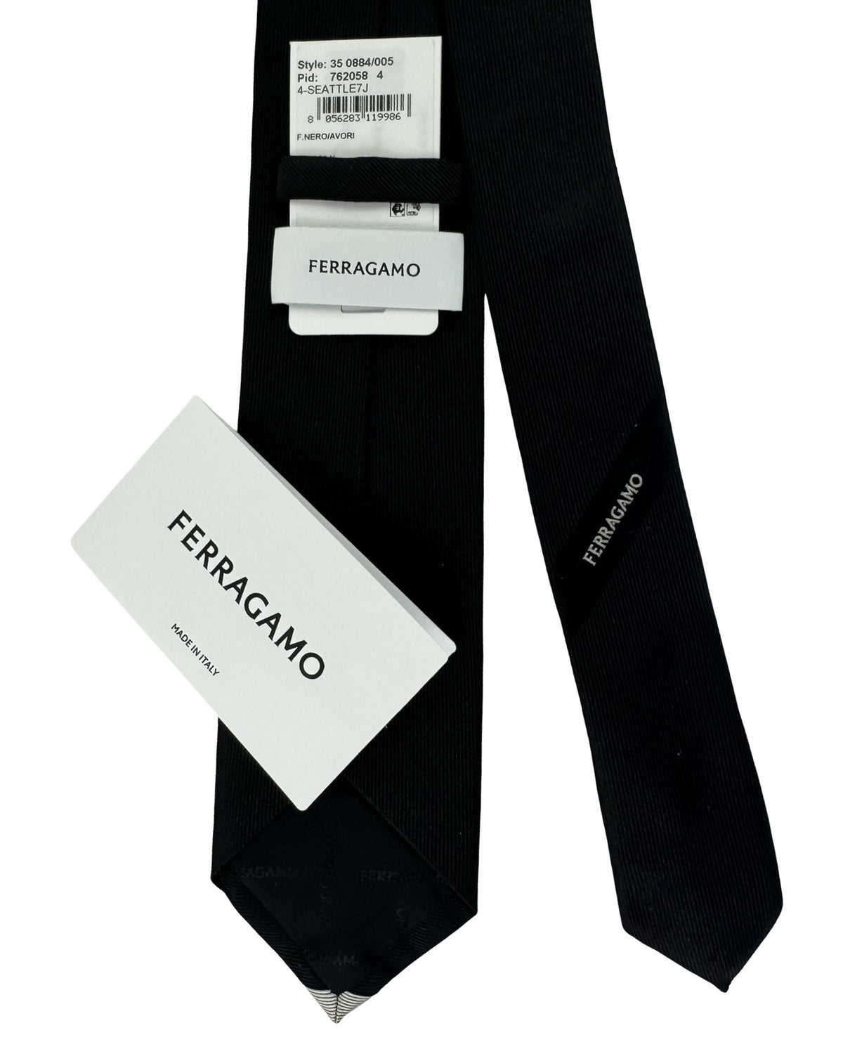 Salvatore Ferragamo Tie Black Silver Stripe Logo Design SALE