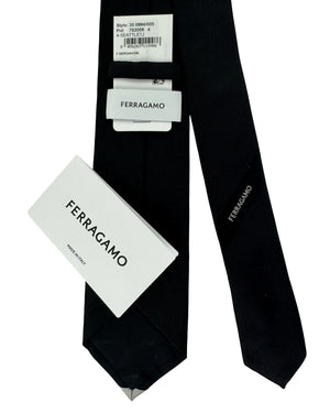 Salvatore Ferragamo Tie Black Silver Stripe Logo Design SALE