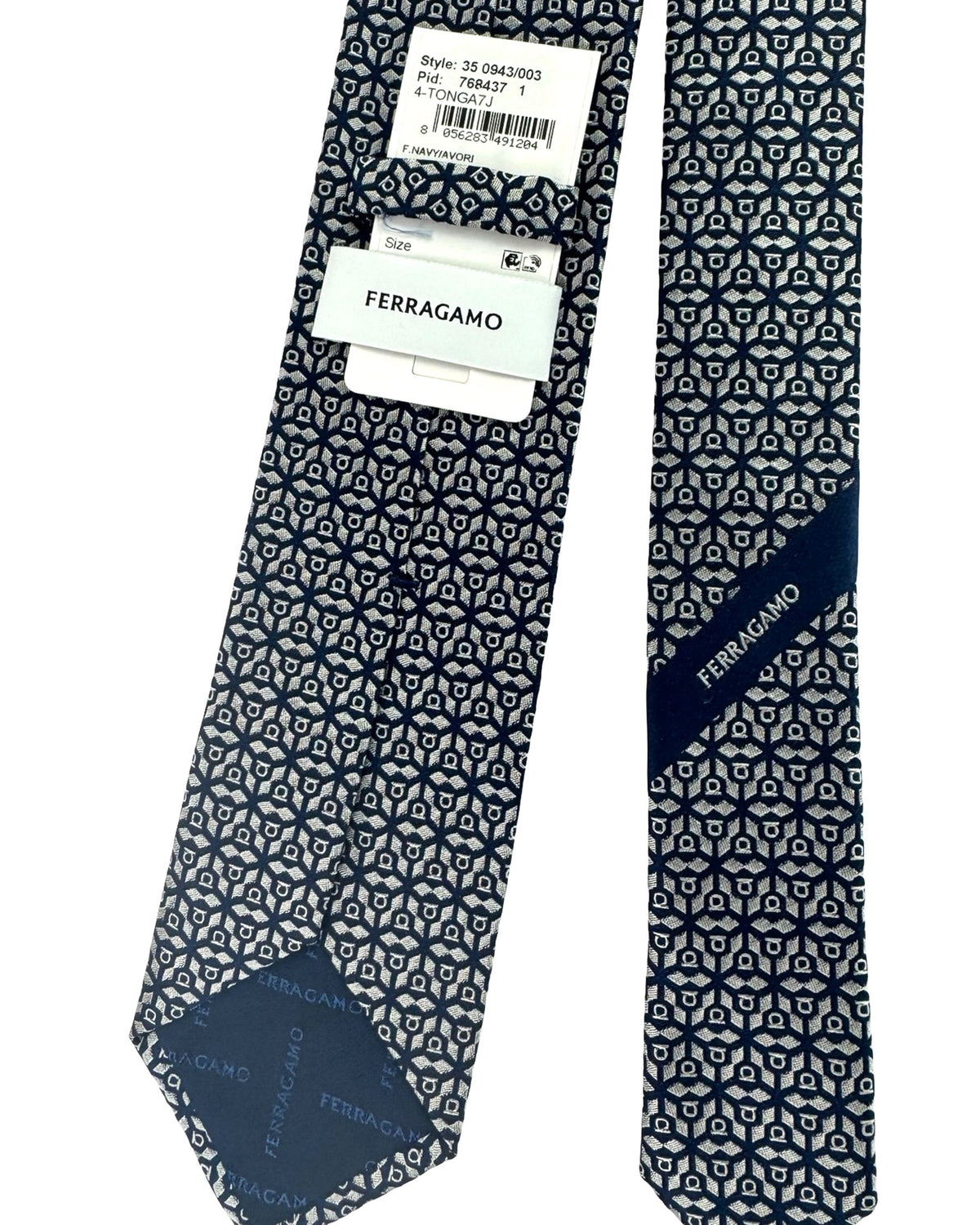 Salvatore Ferragamo Tie Midnight Blue Gray Gancini Pattern