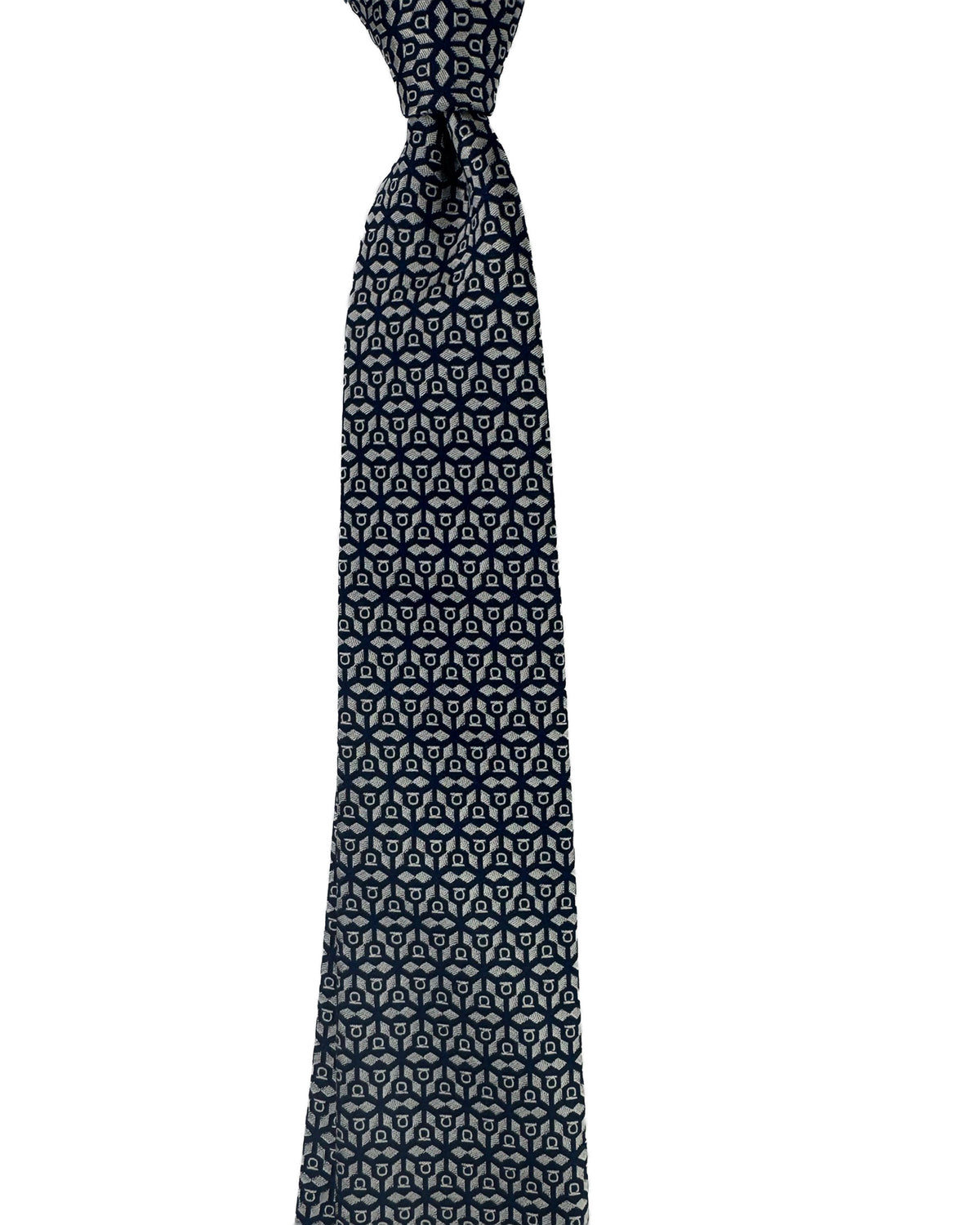 Salvatore Ferragamo Tie Midnight Blue Gray Gancini Pattern