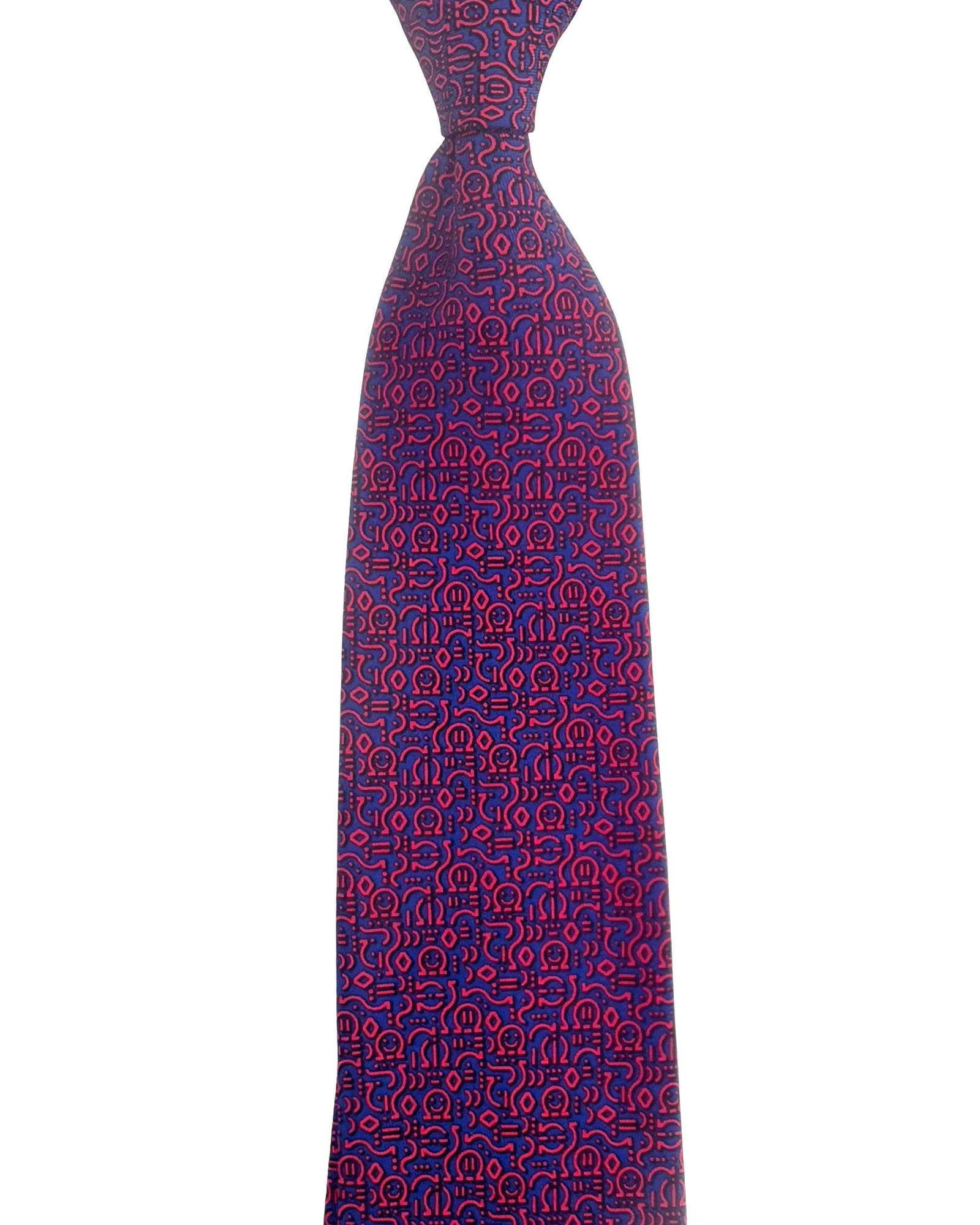 Salvatore Ferragamo Silk Tie Navy Red Hieroglyphs