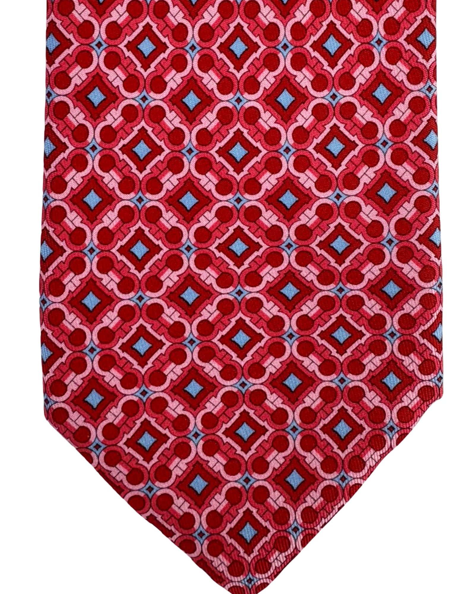 Salvatore Ferragamo Tie Pink Blue Geometric Design