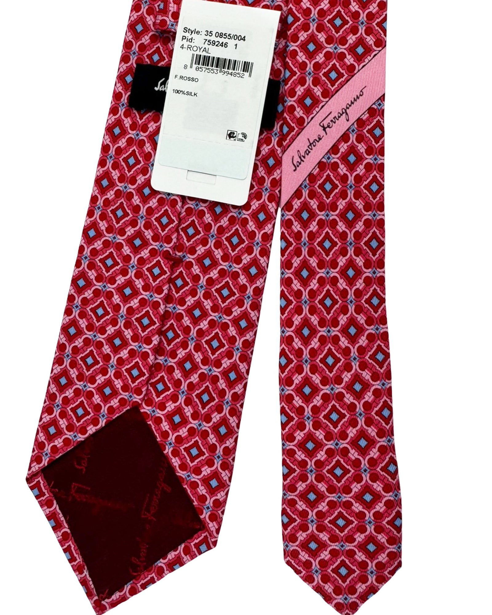 Salvatore Ferragamo Tie Pink Blue Geometric Design