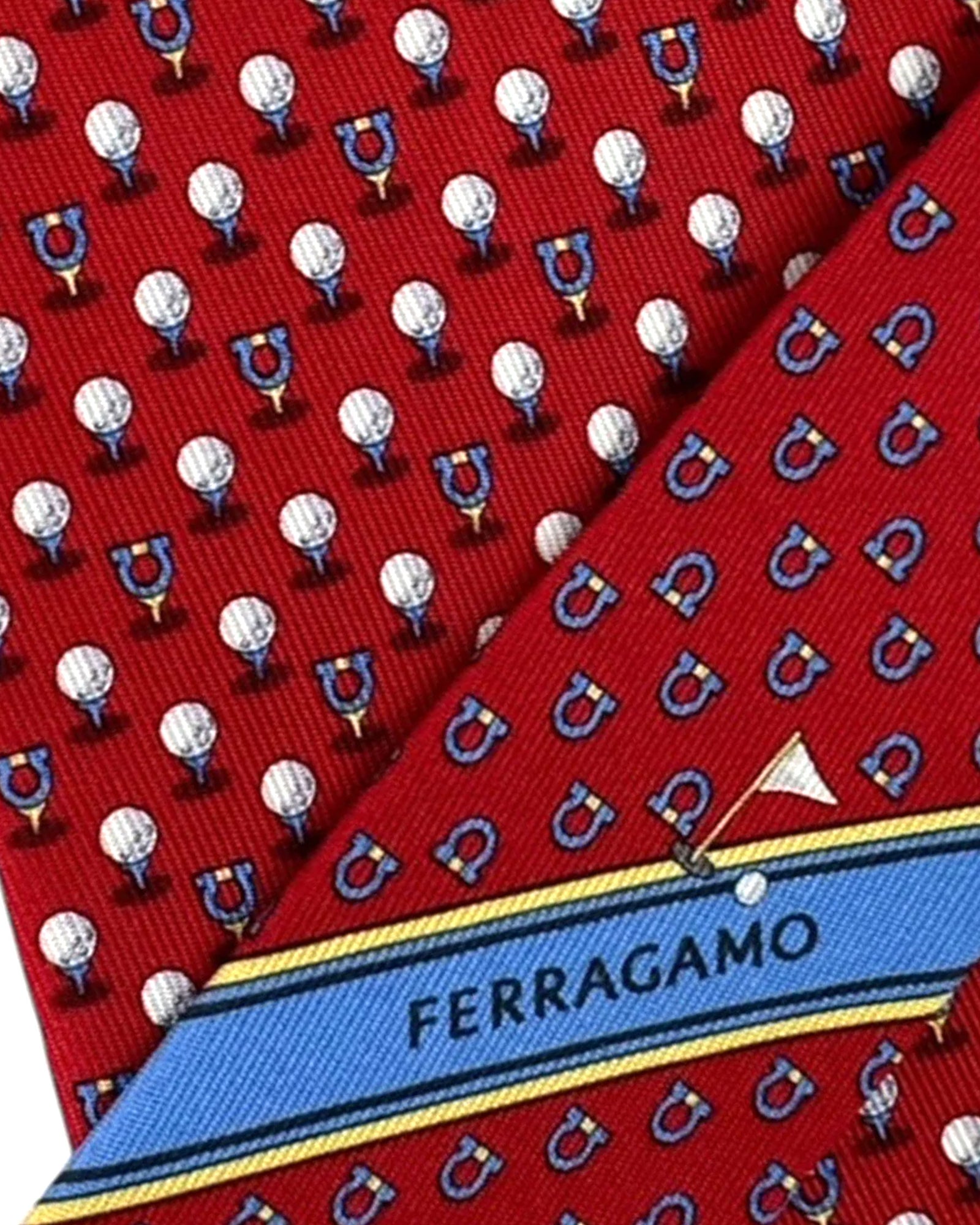 Salvatore Ferragamo Silk Tie Red Golf Ball Tee & Gancini