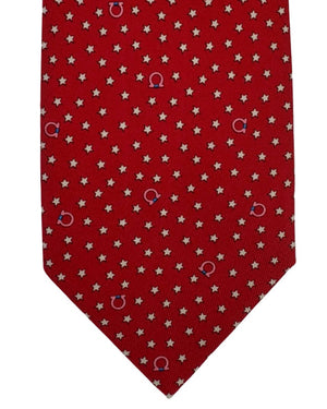 Salvatore Ferragamo Tie Red with Dust Pink Stars and Gancinis