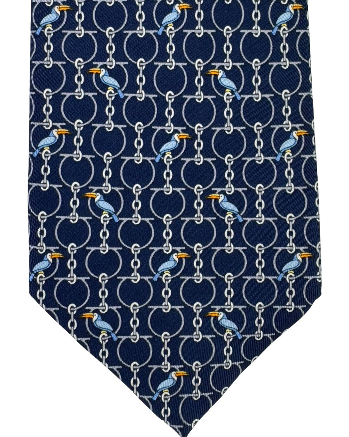 Salvatore Ferragamo Tie Navy Blue with Bird & Gancini Design