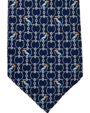 Salvatore Ferragamo Tie Navy Blue with Bird & Gancini Design