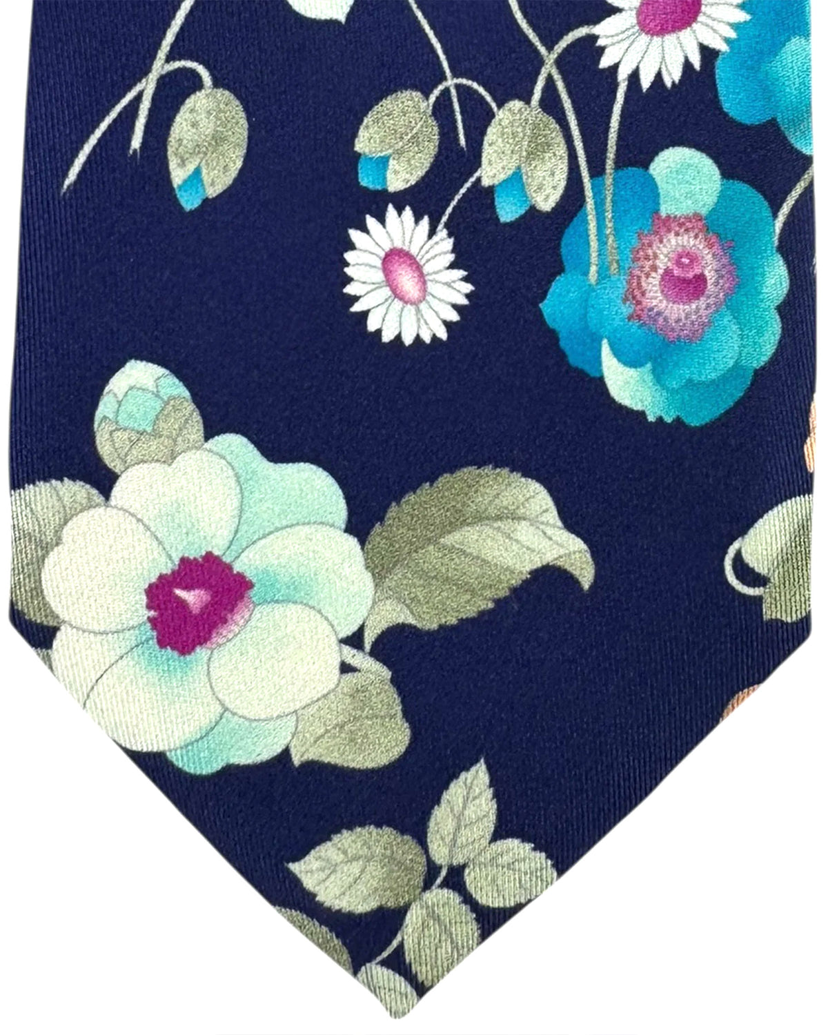 Leonard Paris Silk Tie Navy Garden Floral with Turquoise Blooms