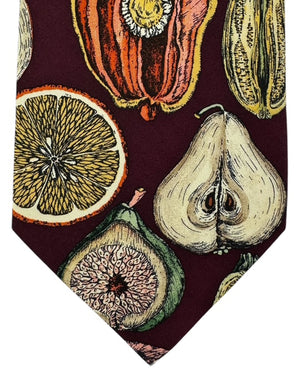 Fornasetti Tie Maroon Sezioni di Frutti Design - Wide Necktie