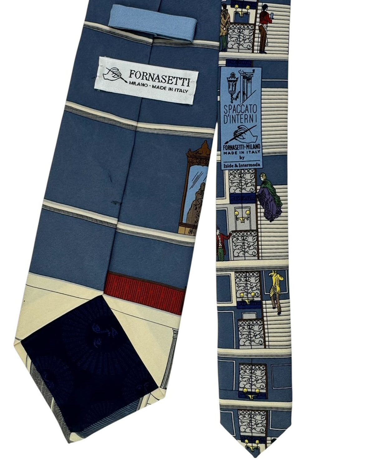 Fornasetti Tie Midnight Blue Building Interior Scene- Wide Necktie