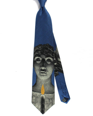 Fornasetti Silk Tie Dark Blue Gray Italian Design - Wide Necktie
