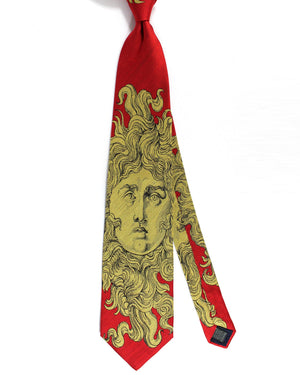 Fornasetti Silk Tie Red Taupe Gold Italian Design - Wide Necktie