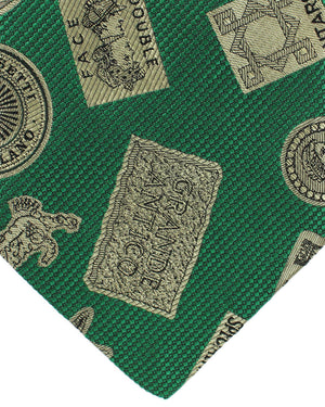Fornasetti Silk Tie Green Novelty Design - Wide Necktie