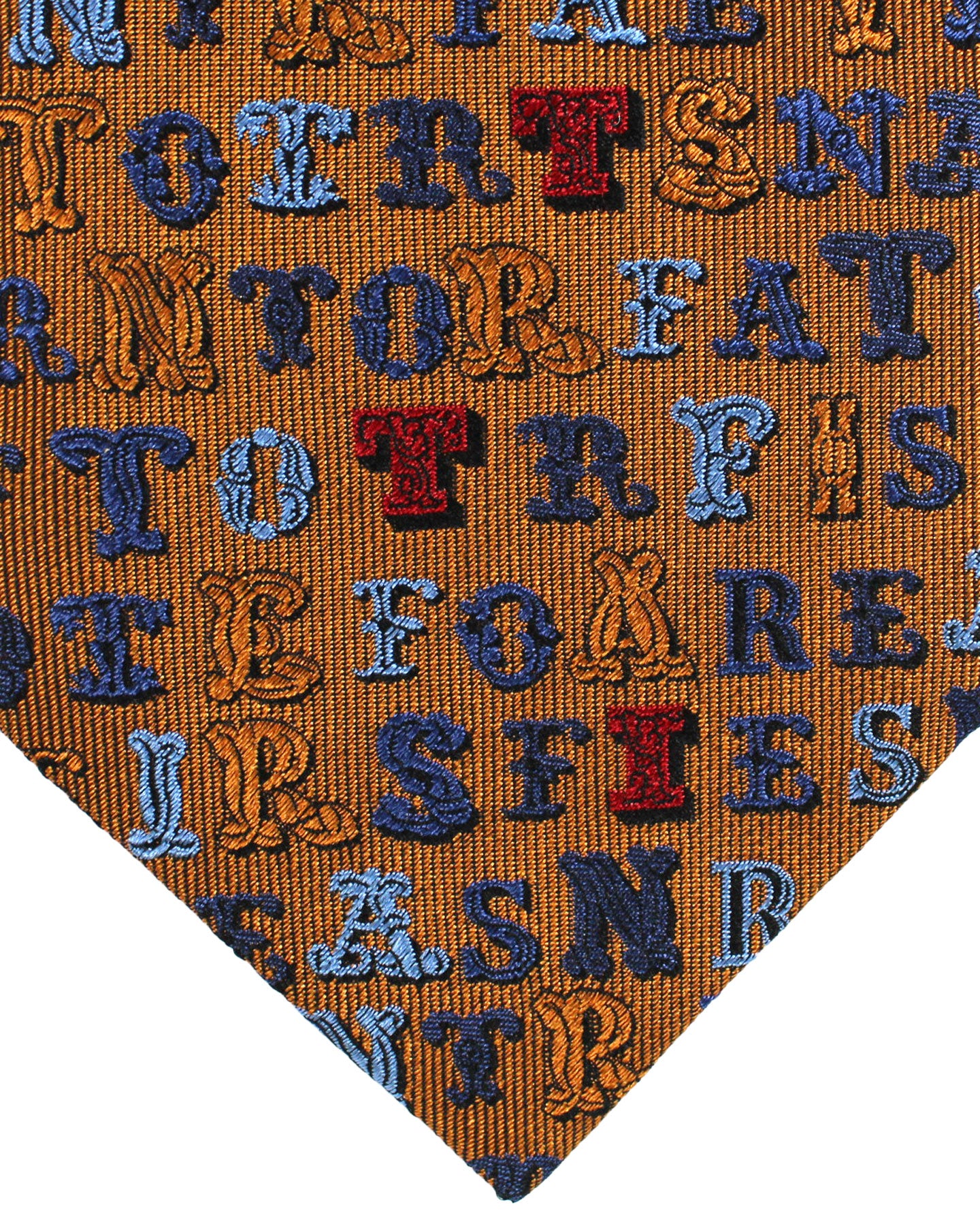 Fornasetti Tie Brown Blue Logo Design - Wide Necktie