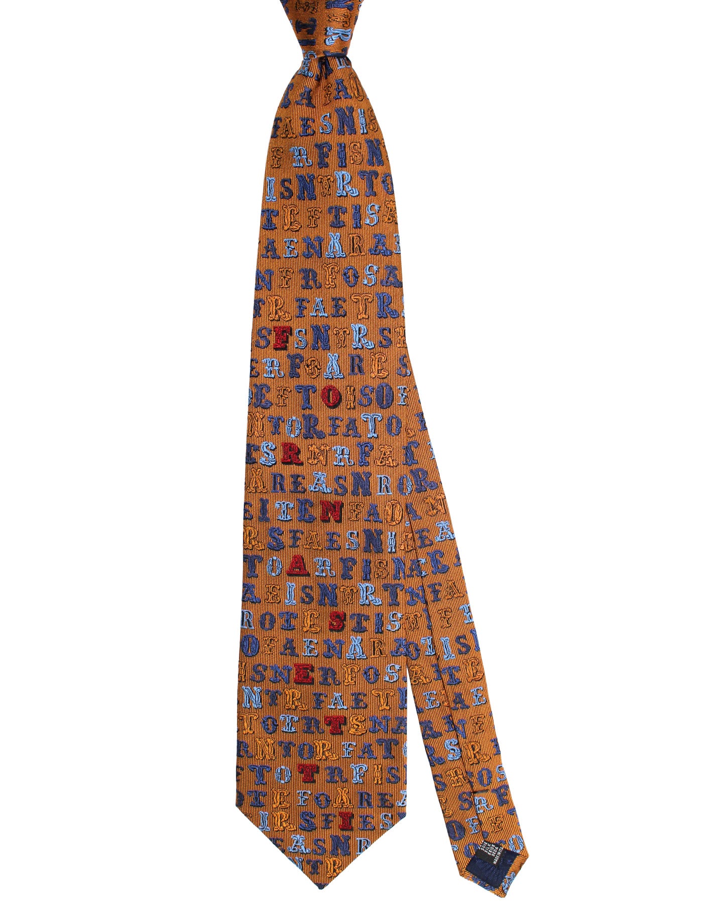 Fornasetti Tie Brown Blue Logo Design - Wide Necktie