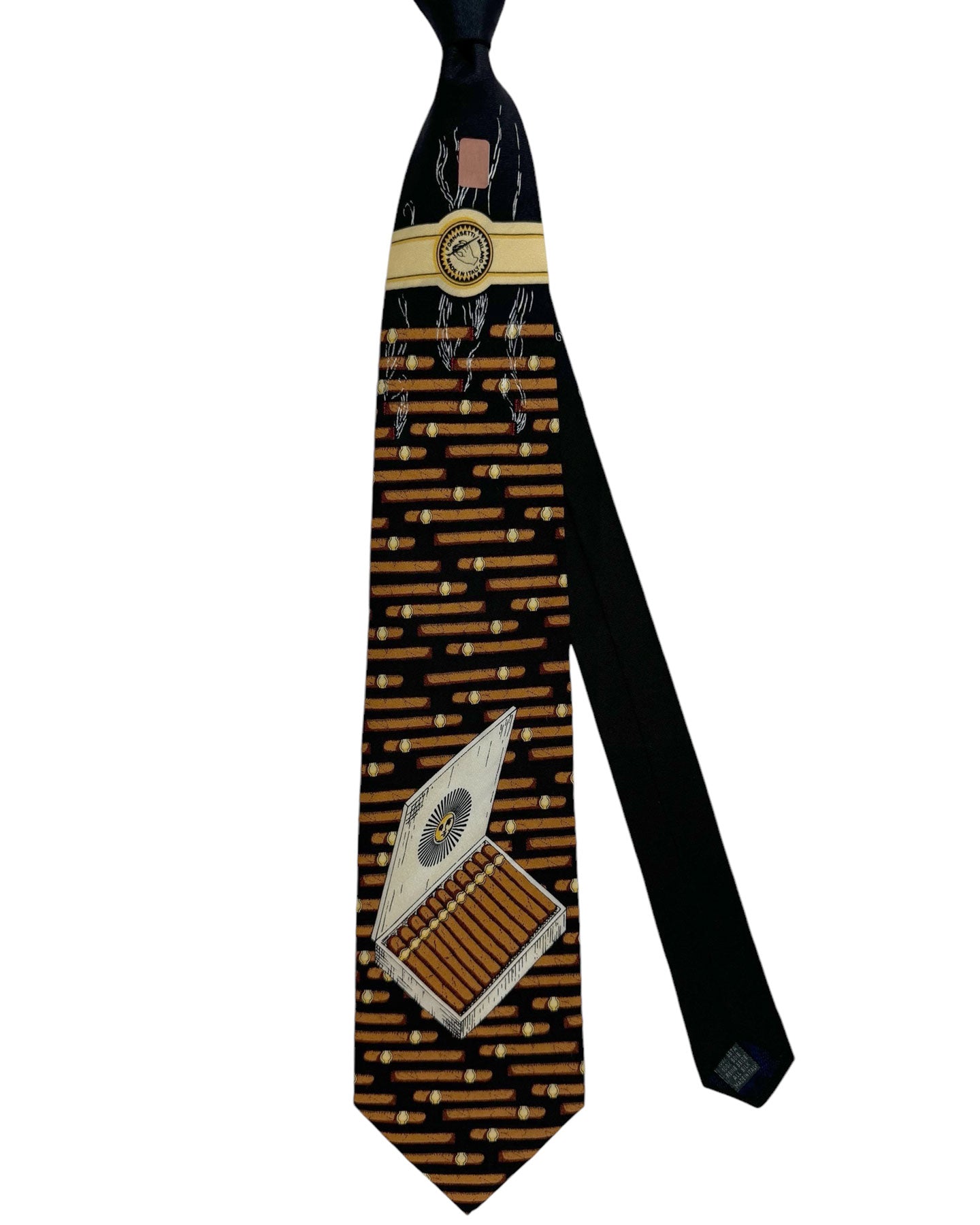 Fornasetti Tie Brown Black Sigari Design - Wide Necktie