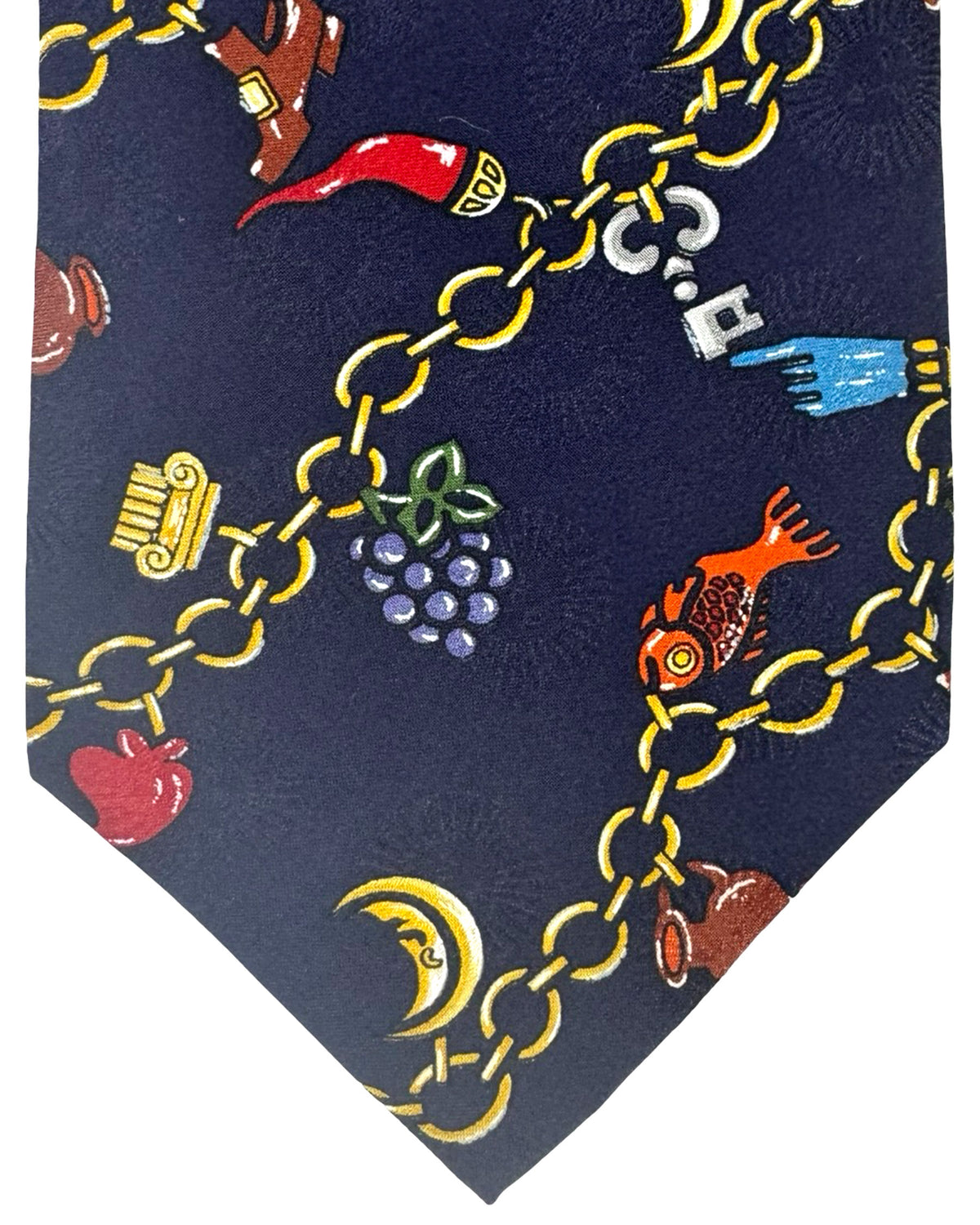 Fornasetti Tie Navy Gold Charms - Wide Necktie