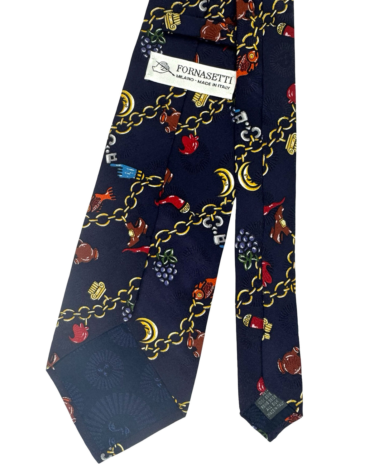 Fornasetti Tie Navy Gold Charms - Wide Necktie