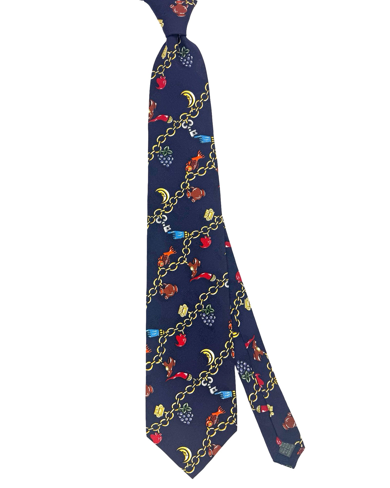 Fornasetti Tie Navy Gold Charms - Wide Necktie