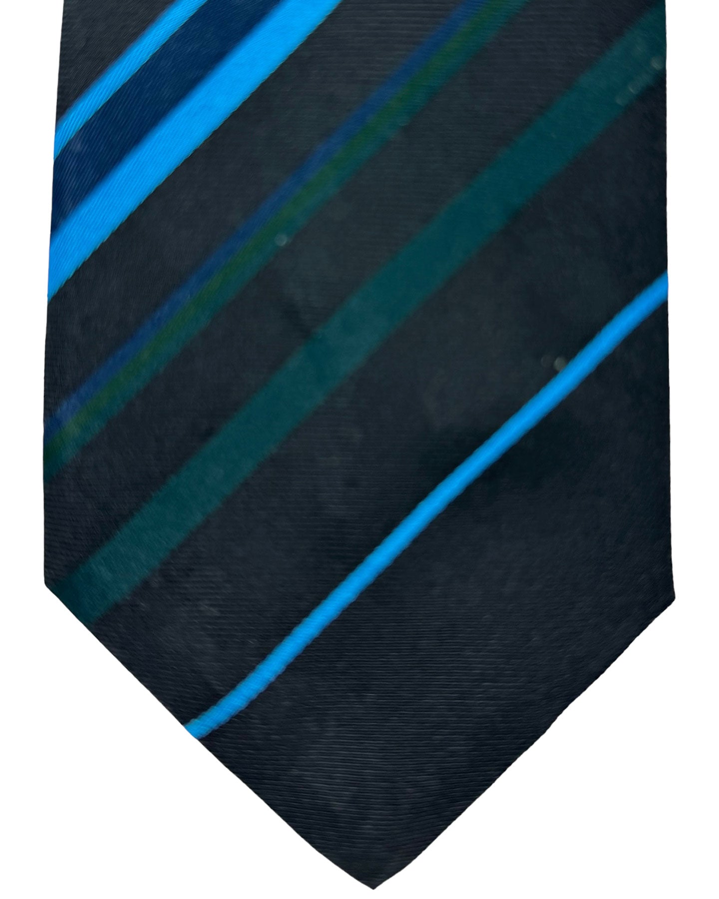 Gene Meyer Tie Dark Blue Green Blue Stripes Design - Hand Made in Italy